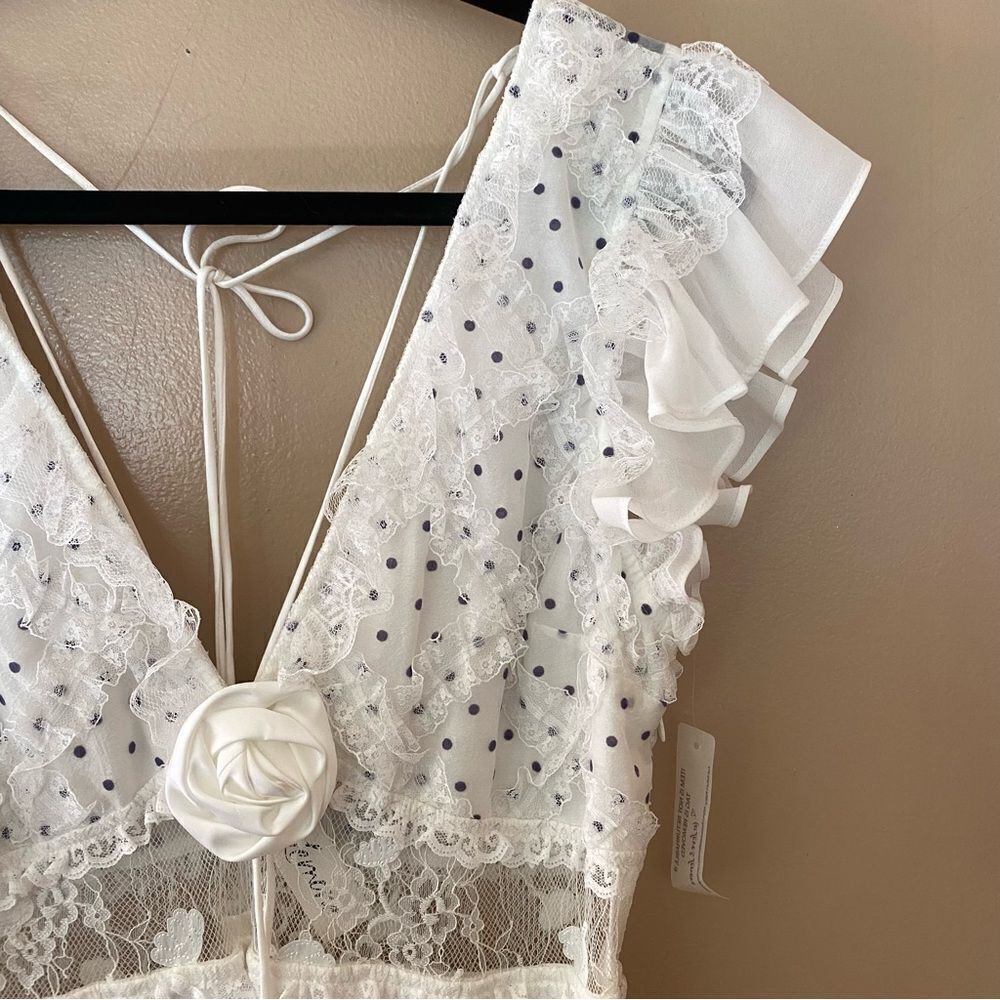 For Love And Lemons Carmen maxi dress white rosette dot print slip bridal NWT L - Picture 12 of 15